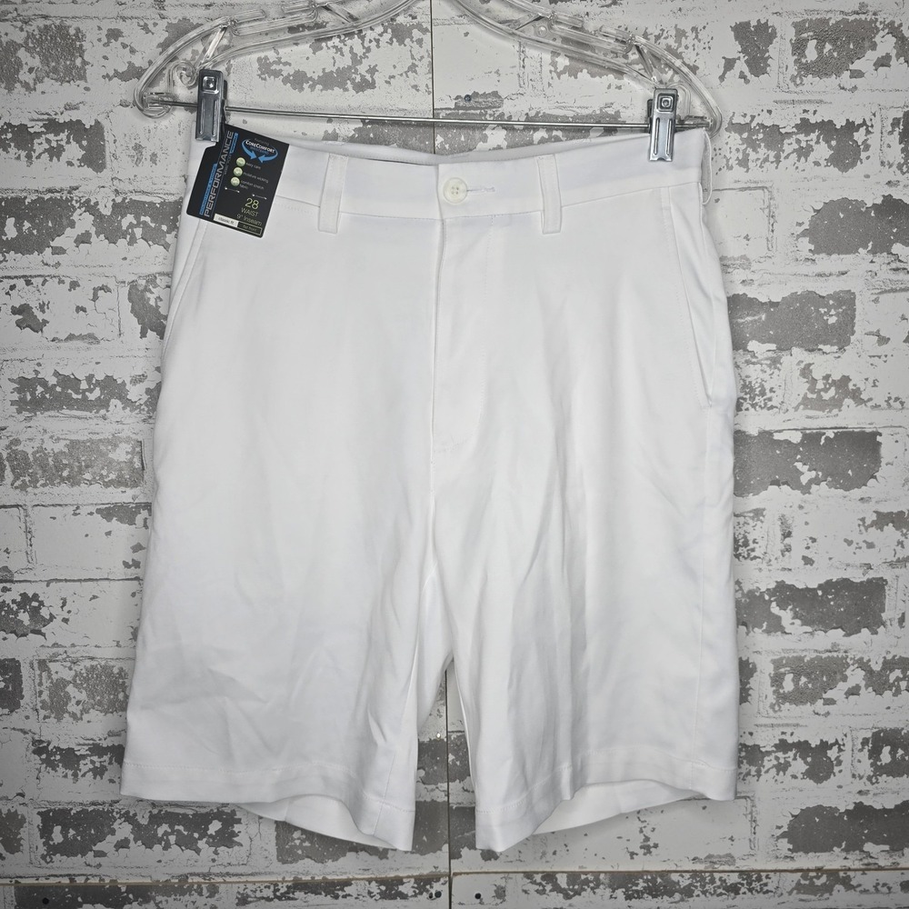 NEW Roundtree & Yorke Mens Shorts White Performance Moisture Wick Stretch 28" 9"